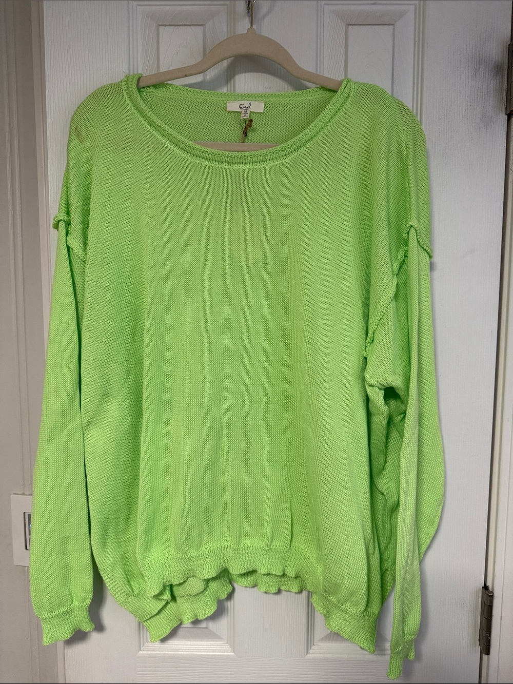 easel Neon Green Lightweight Knit Sweater